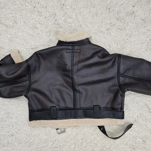 NWT Zara Faux Shearling Lined Jacket Cropped Moto Jacket - Picture 7 of 7